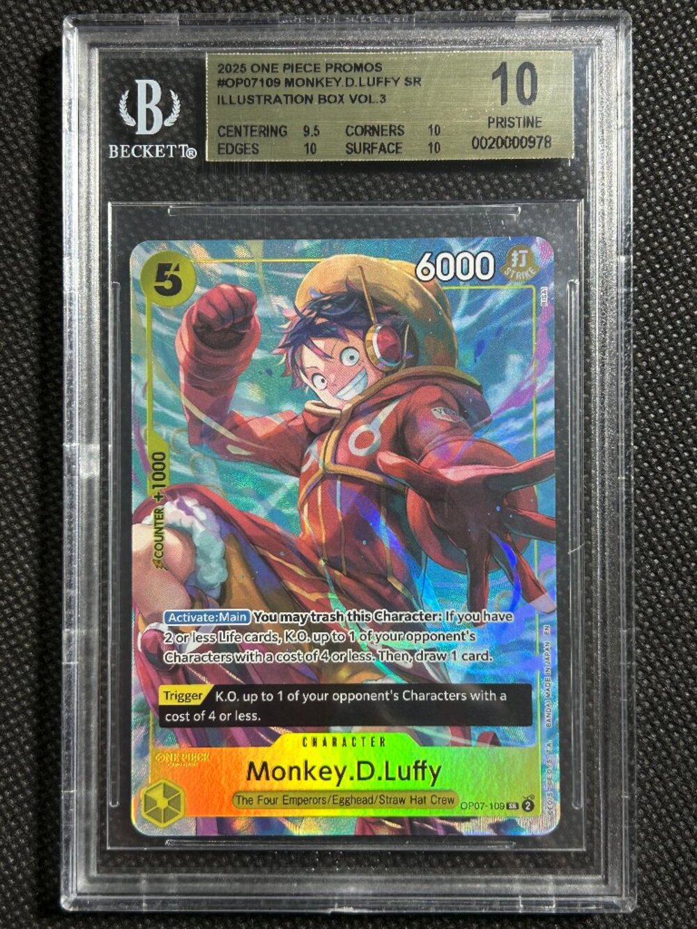 2025 ONE PIECE PROMOS #109 MONKEY D LUFFY ILLUSTRATION BOX VOL3 BGS 10 PRISTINE